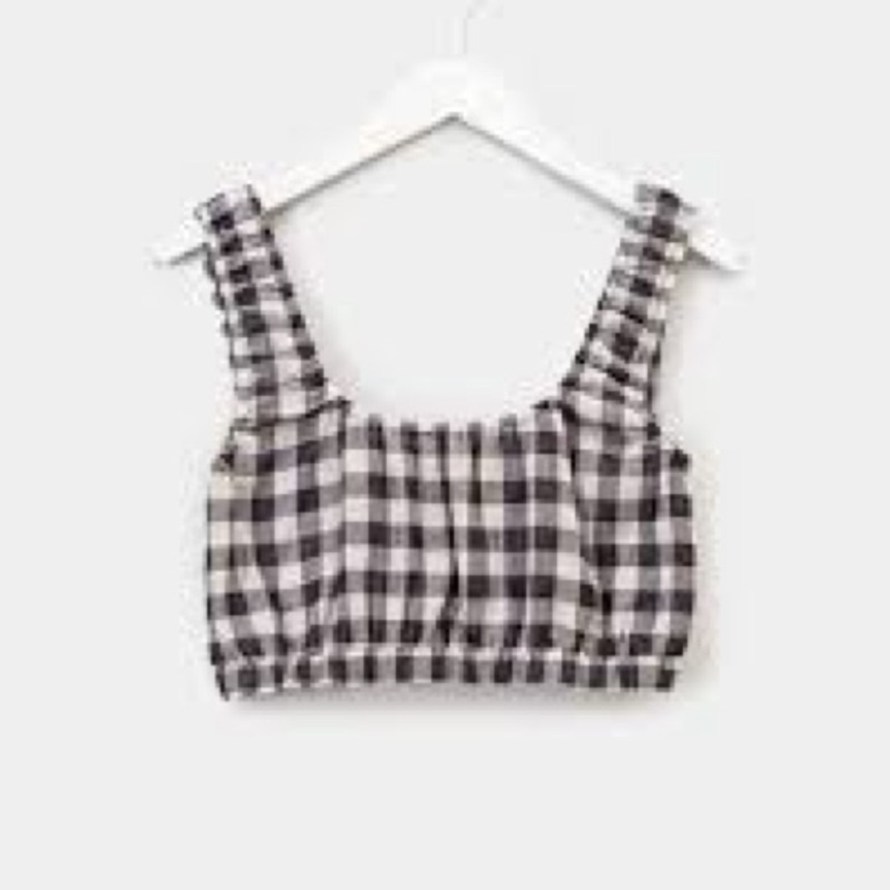 Grade & Gather Gingham Crop Top in Black